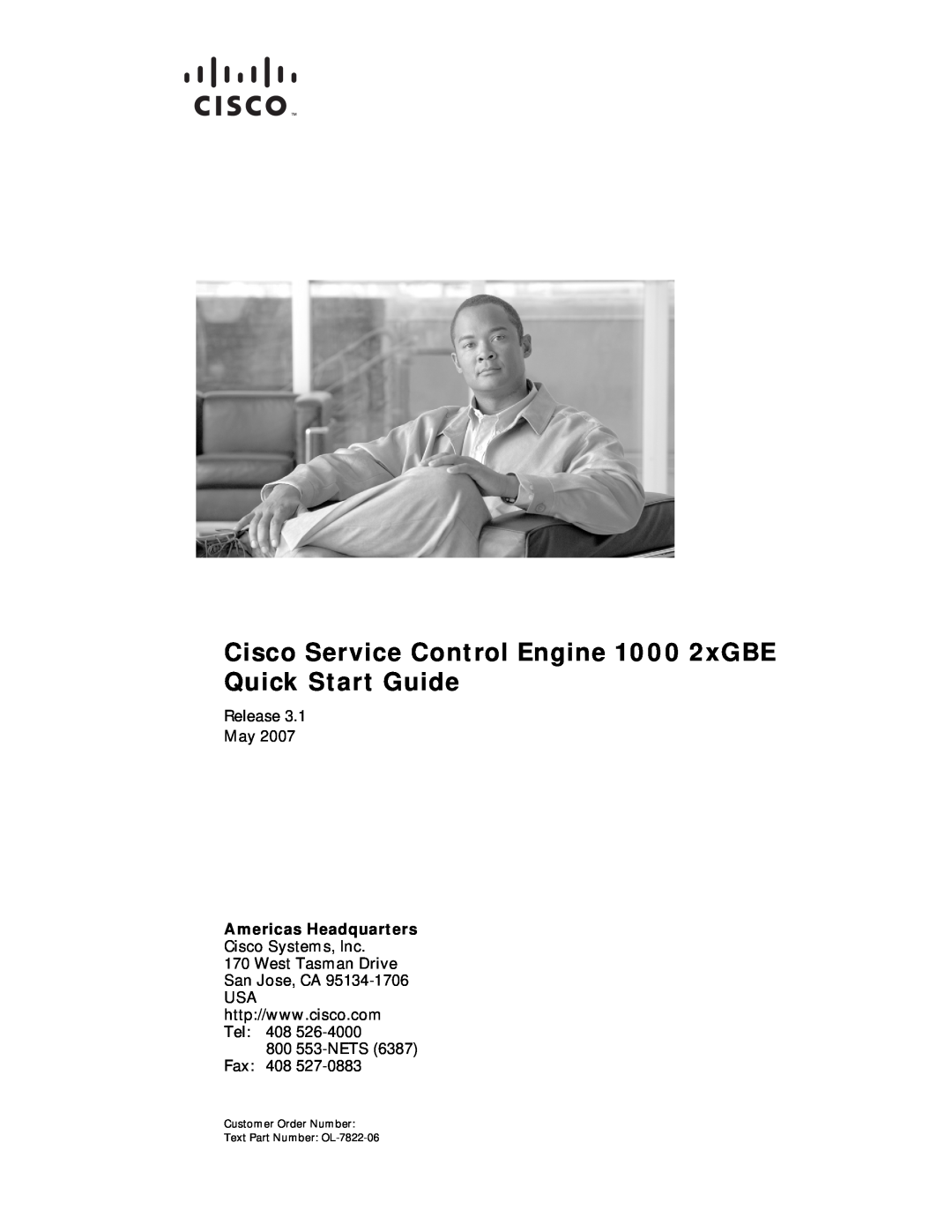 Cisco Systems OL-7822-06 quick start Americas Headquarters, Cisco Service Control Engine 1000 2xGBE Quick Start Guide 