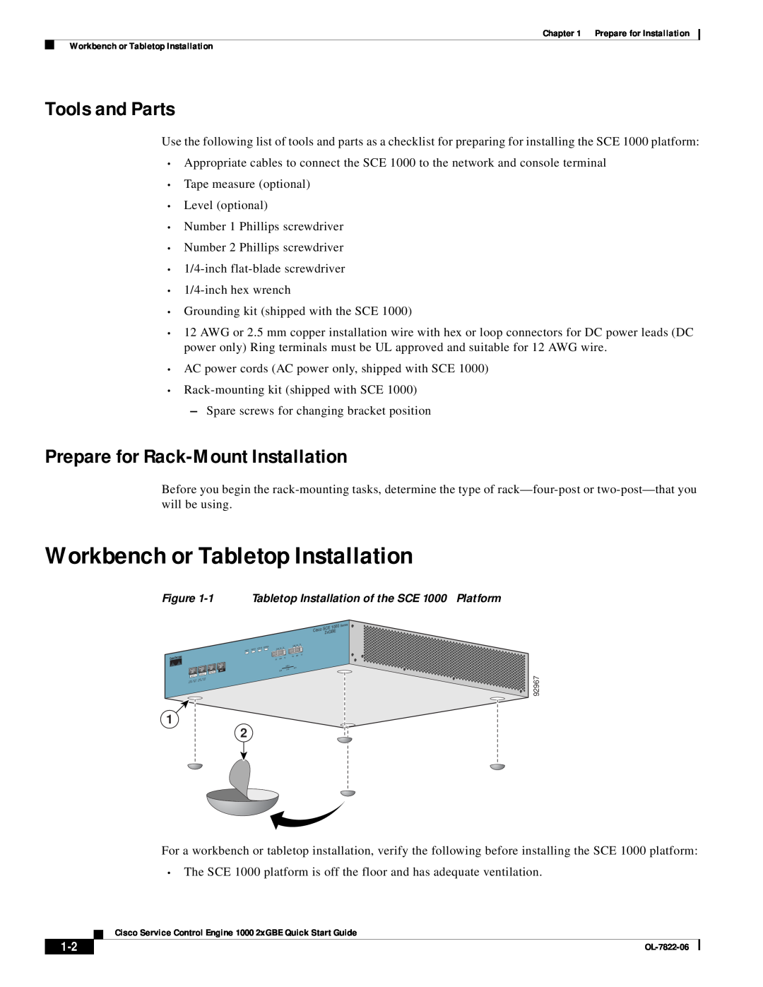 Cisco Systems OL-7822-06 Workbench or Tabletop Installation, Tools and Parts, Prepare for Rack-Mount Installation 