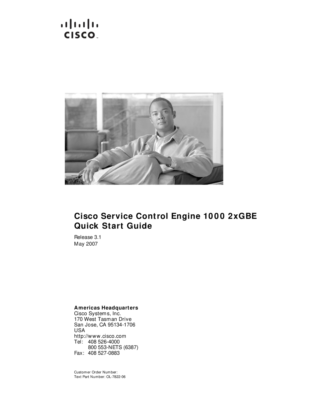 Cisco Systems OL-7822-06 quick start Cisco Service Control Engine 1000 2xGBE Quick Start Guide 