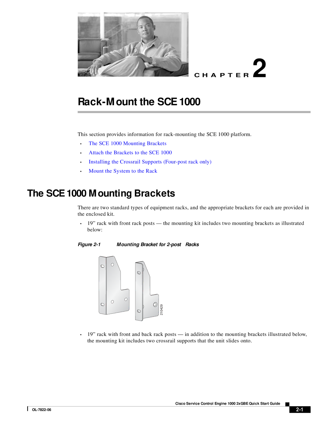 Cisco Systems OL-7822-06 quick start Rack-Mount the SCE, SCE 1000 Mounting Brackets 