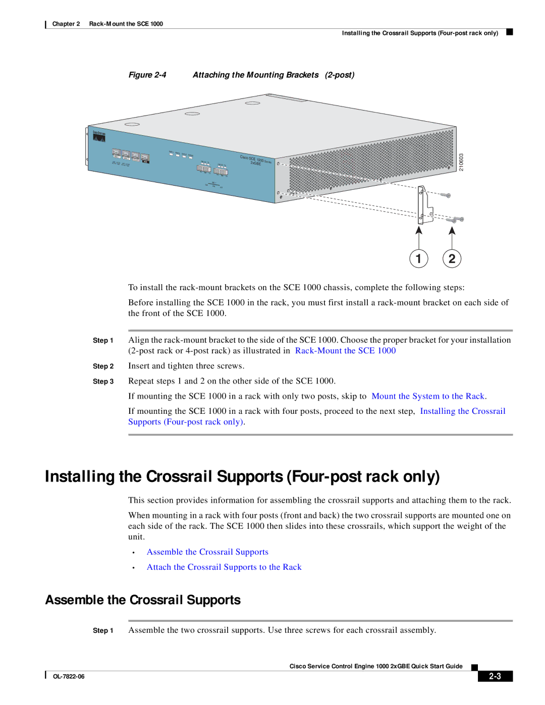 Cisco Systems OL-7822-06 quick start Installing the Crossrail Supports Four-post rack only, Assemble the Crossrail Supports 