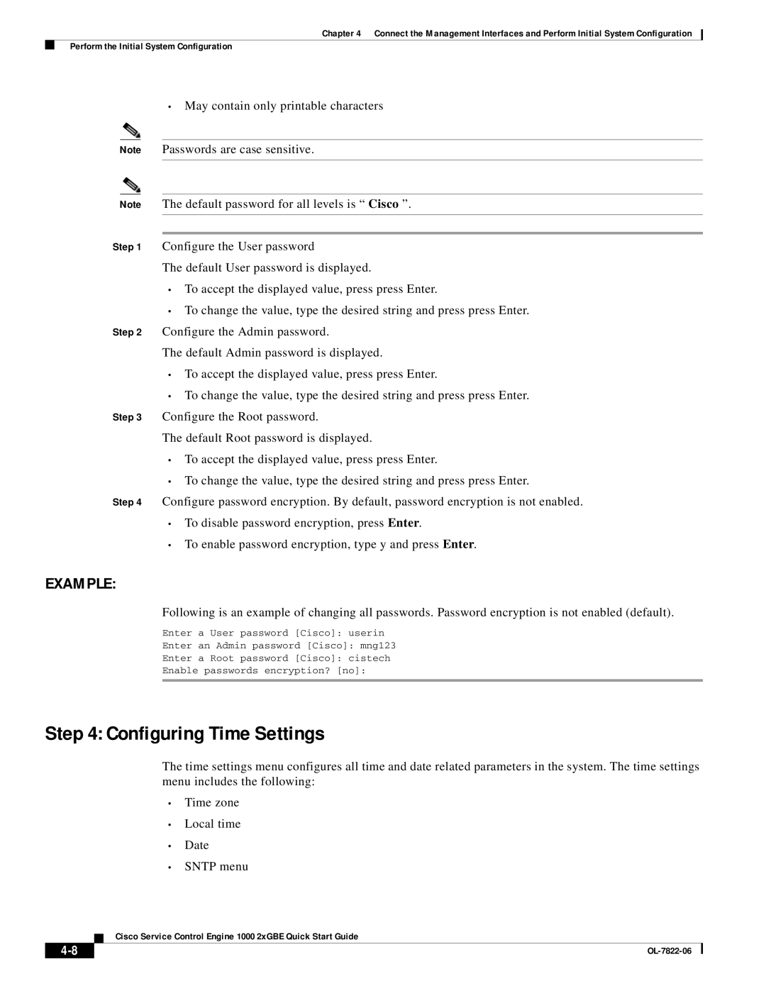 Cisco Systems OL-7822-06 quick start Configuring Time Settings, Example 