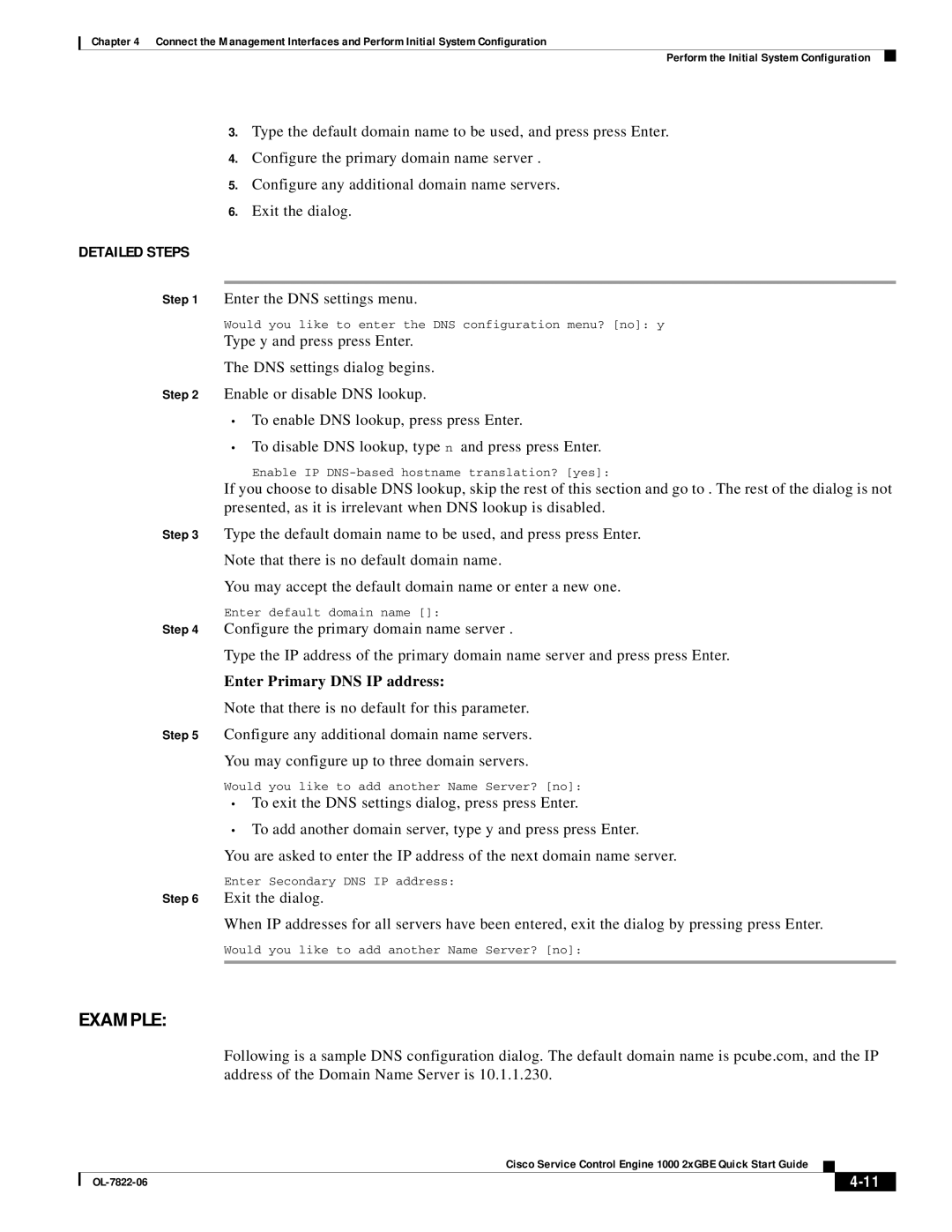 Cisco Systems OL-7822-06 quick start Enter Primary DNS IP address 