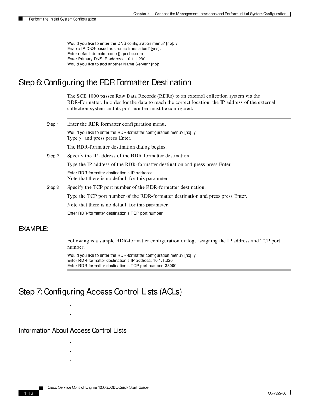 Cisco Systems OL-7822-06 quick start Configuring the RDR Formatter Destination, Configuring Access Control Lists ACLs 