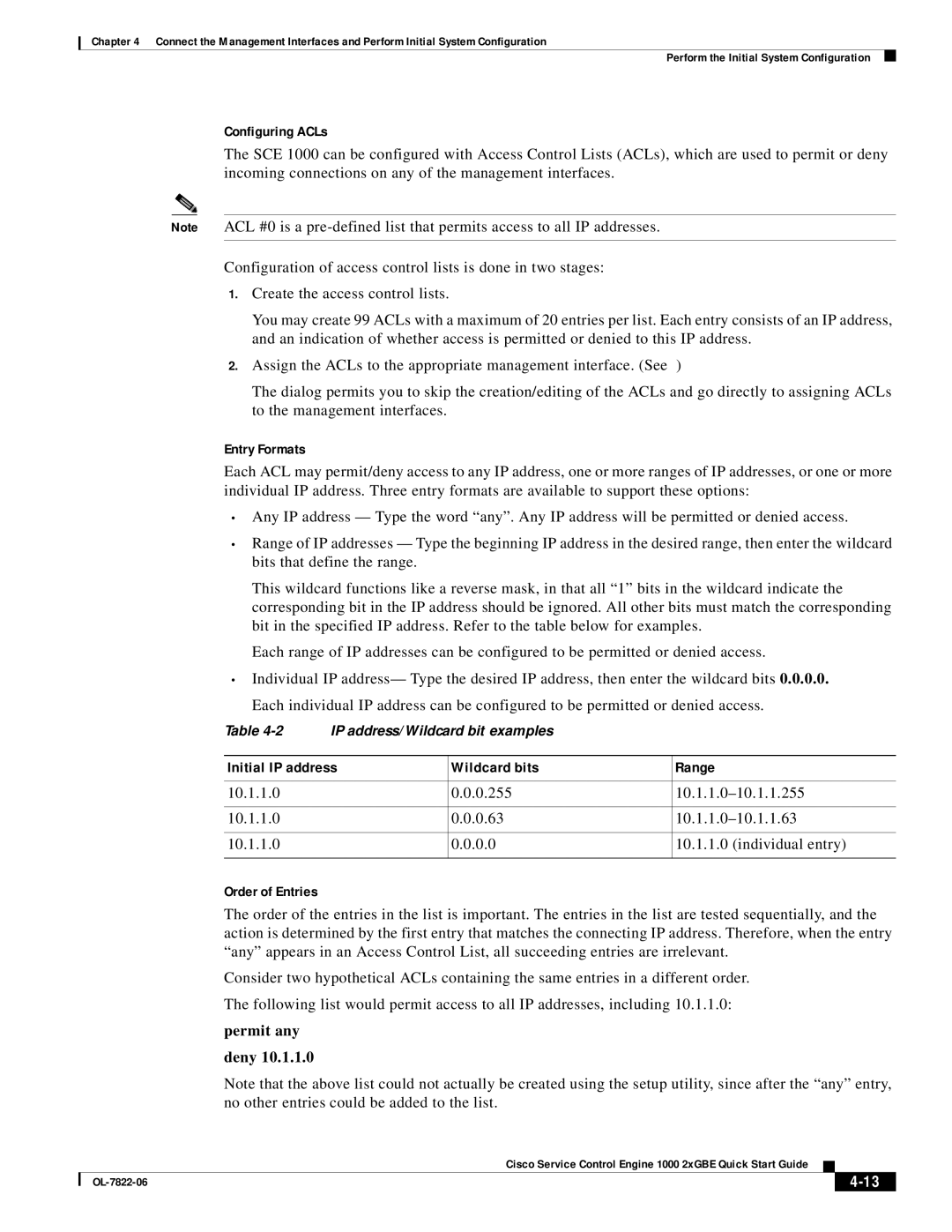 Cisco Systems OL-7822-06 quick start Initial IP address Wildcard bits Range 