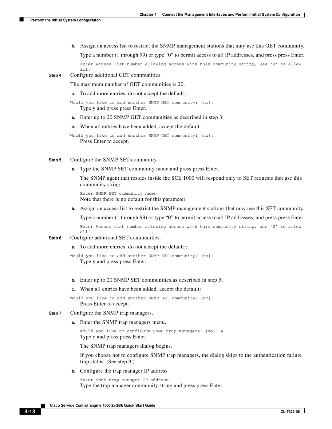 Cisco Systems OL-7822-06 quick start Type the trap manager community string and press press Enter 