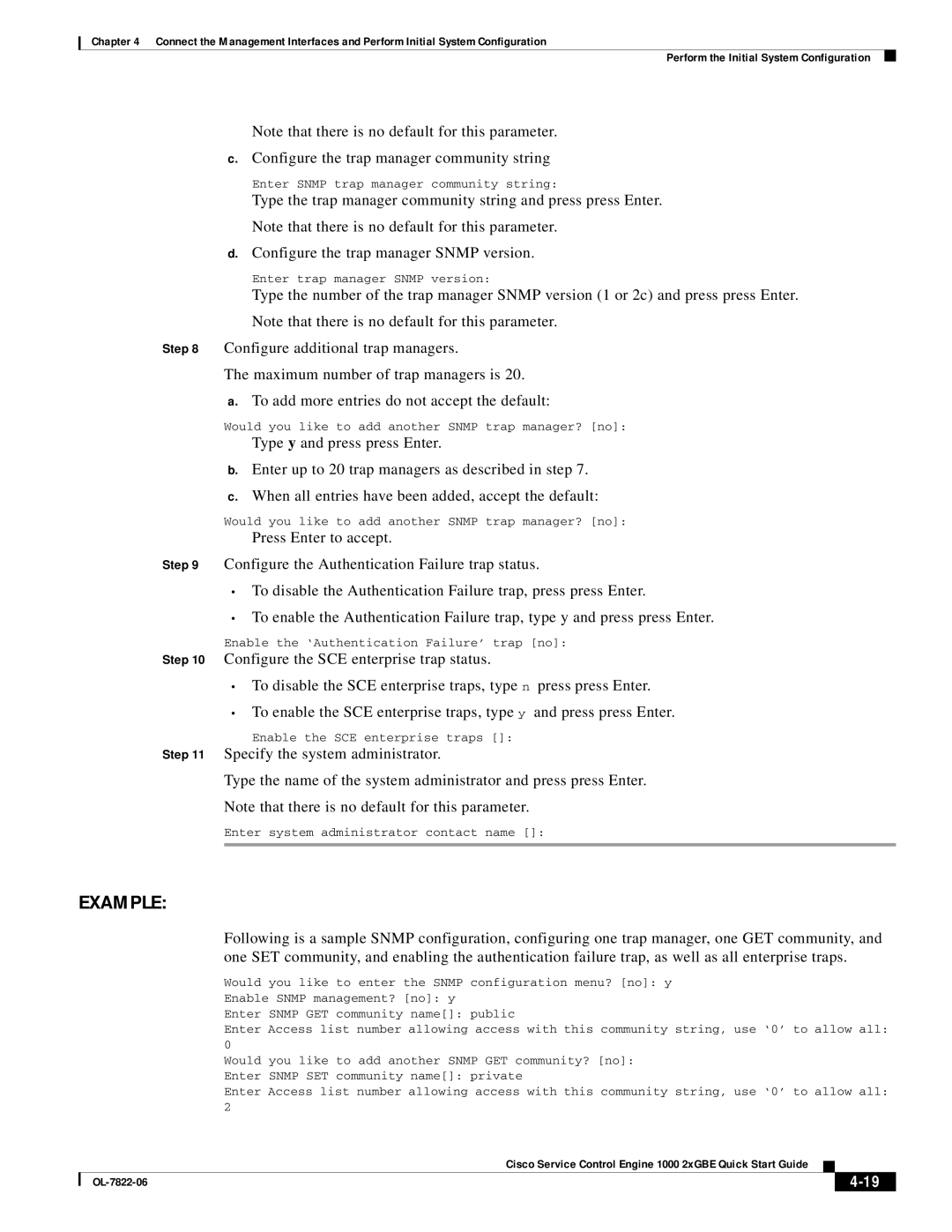 Cisco Systems OL-7822-06 quick start Enter Snmp trap manager community string 