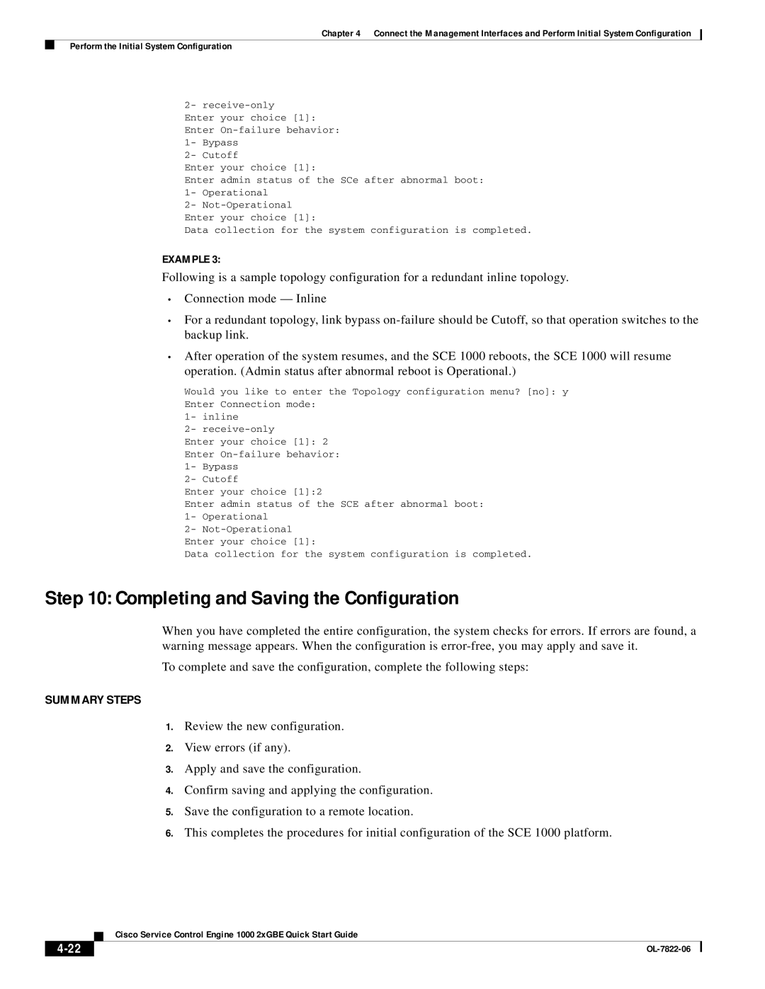 Cisco Systems OL-7822-06 quick start Completing and Saving the Configuration 