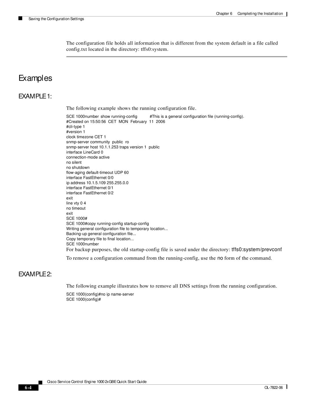 Cisco Systems OL-7822-06 quick start Examples, Following example shows the running configuration file 