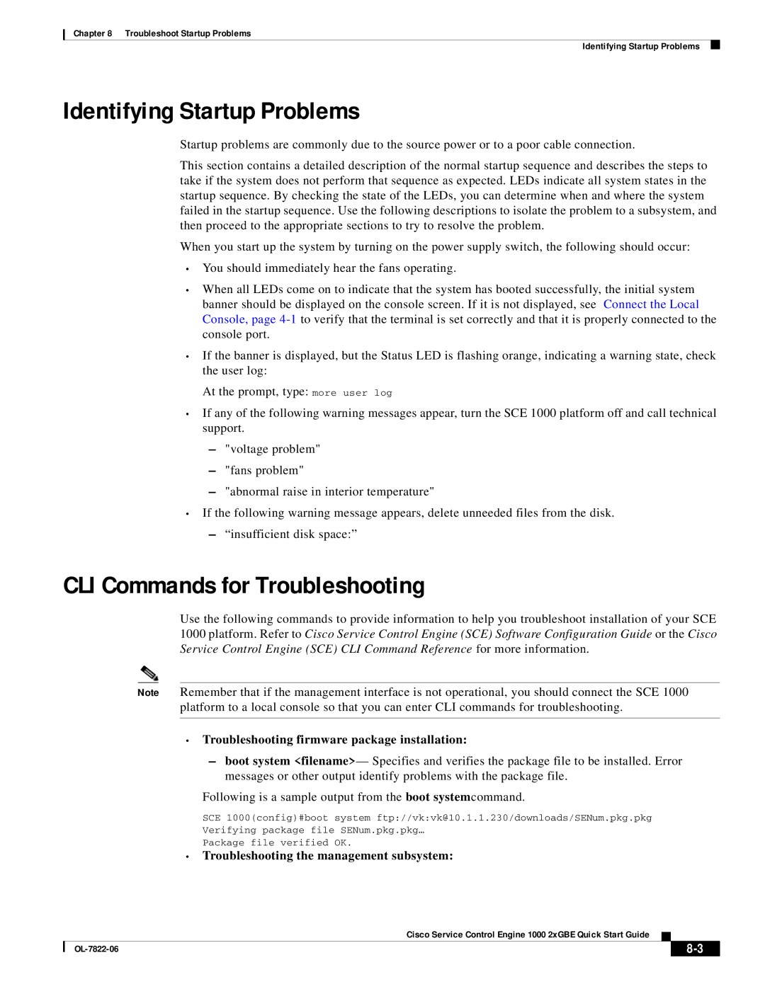 Cisco Systems OL-7822-06 quick start Identifying Startup Problems, CLI Commands for Troubleshooting 