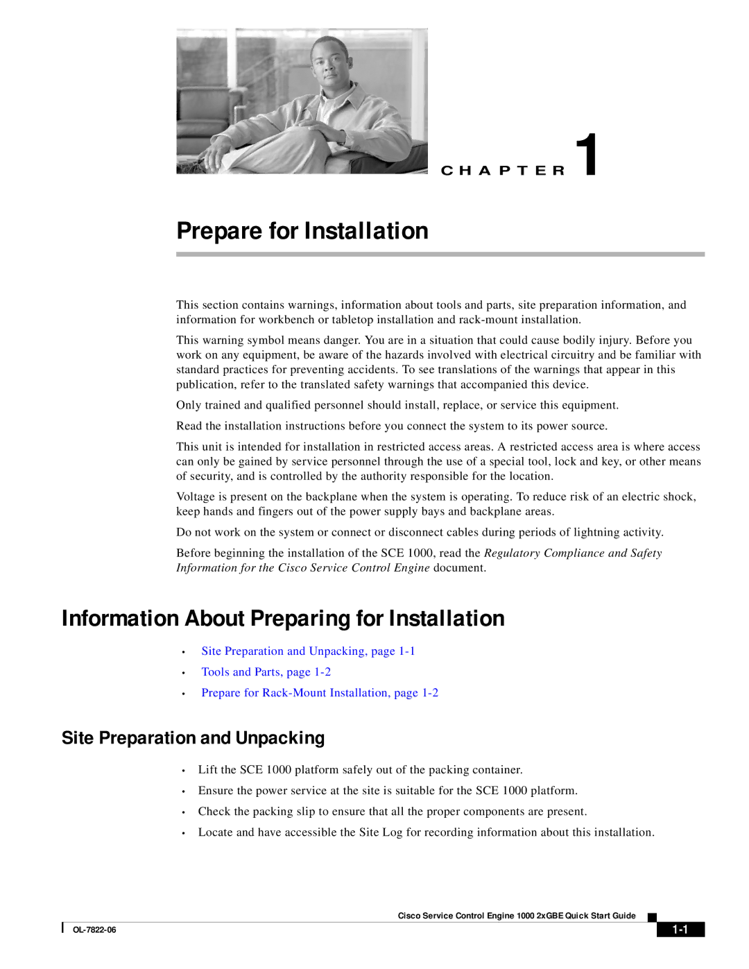 Cisco Systems OL-7822-06 quick start Information About Preparing for Installation, Site Preparation and Unpacking 