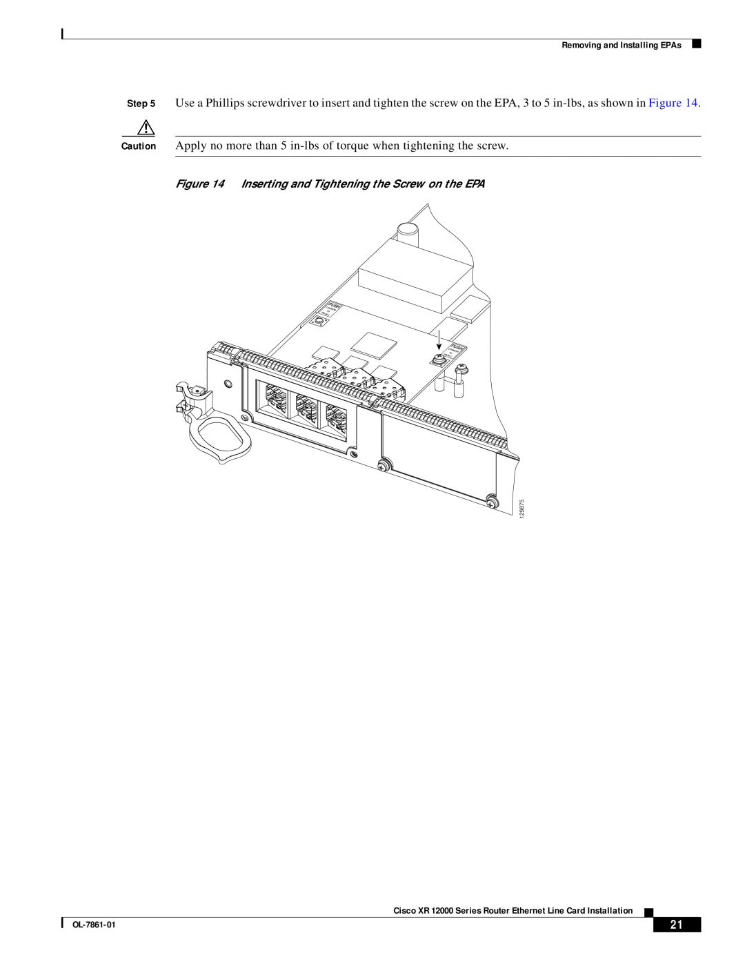 Cisco Systems OL-7861-01 manual Inserting and Tightening the Screw on the EPA 