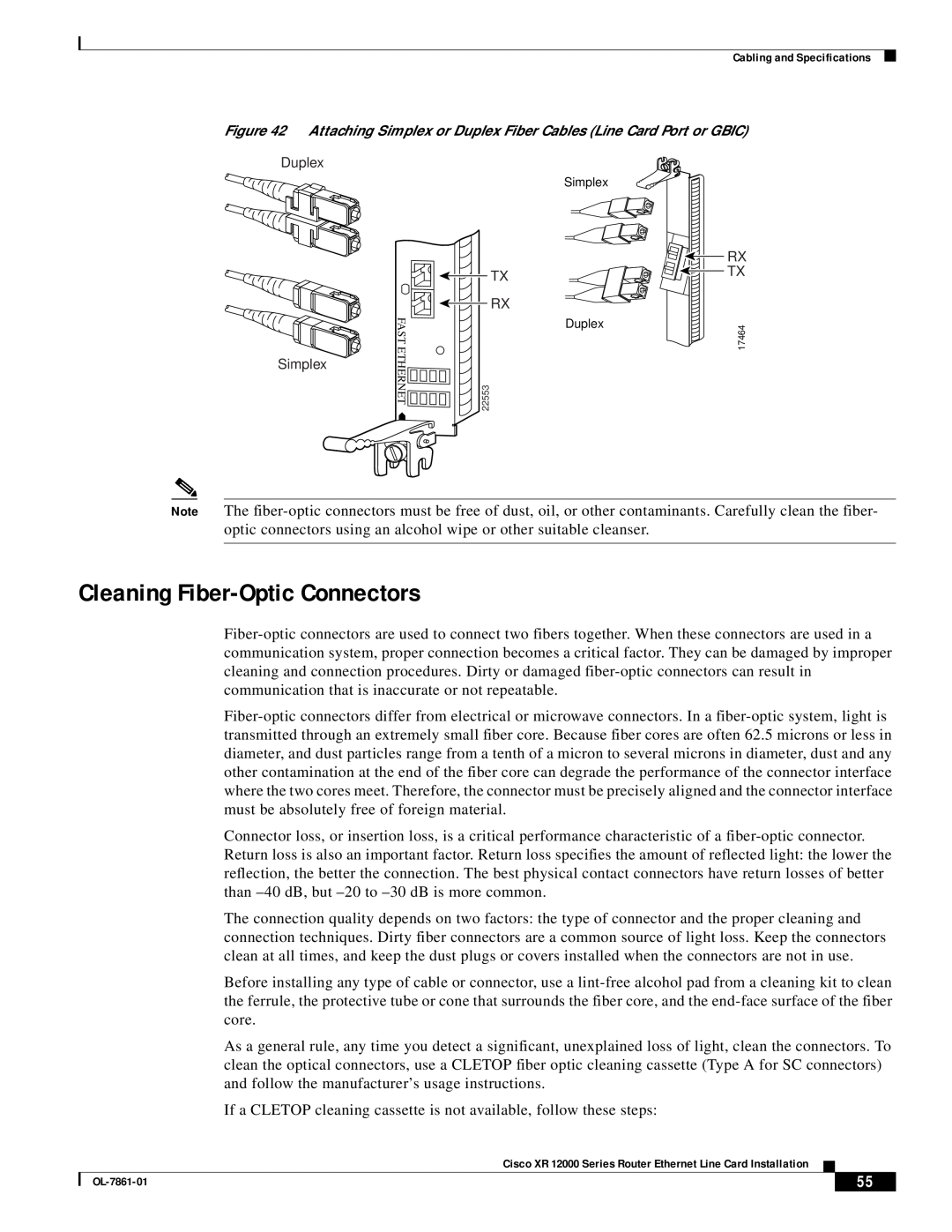 Cisco Systems OL-7861-01 manual Cleaning Fiber-Optic Connectors 