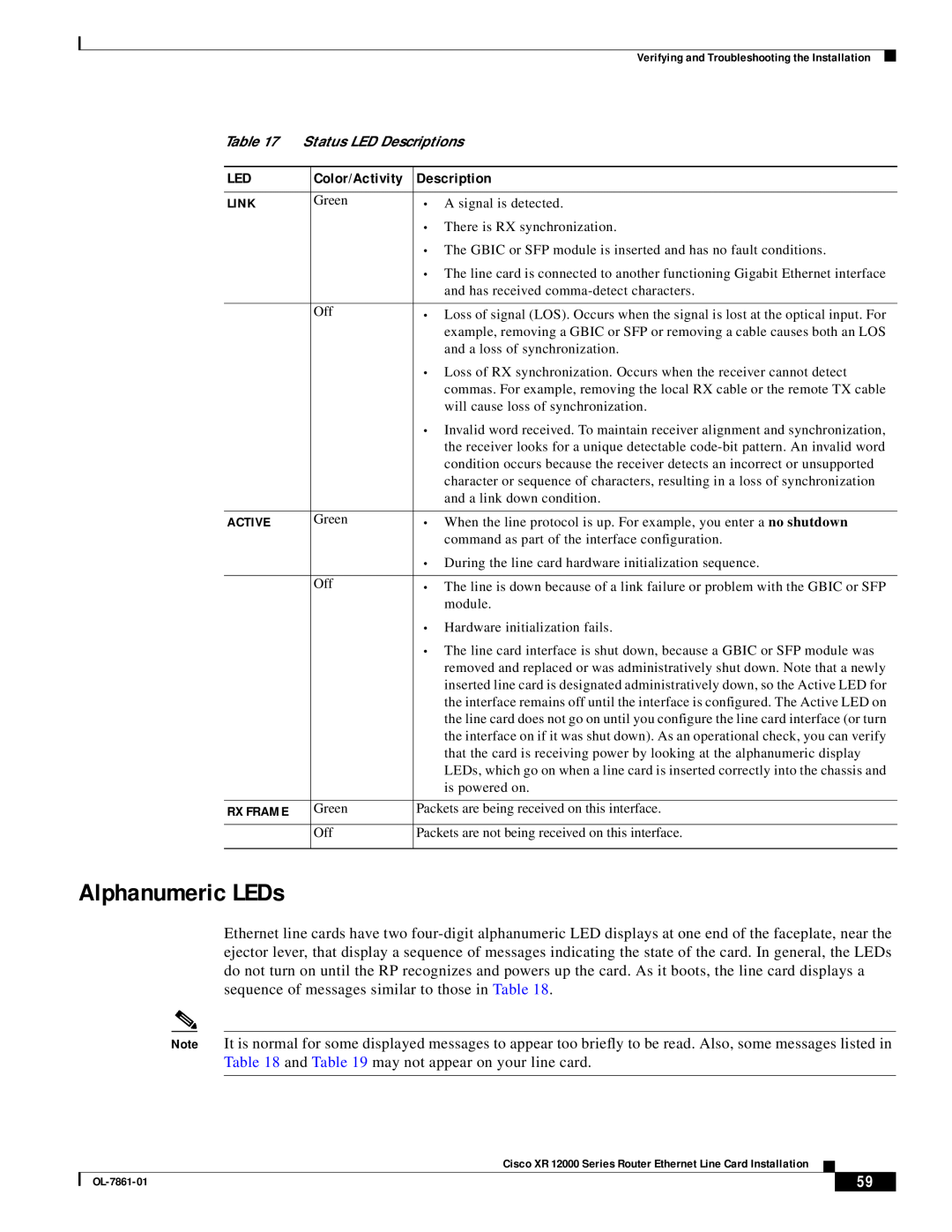 Cisco Systems OL-7861-01 manual Alphanumeric LEDs, Color/Activity, Description 