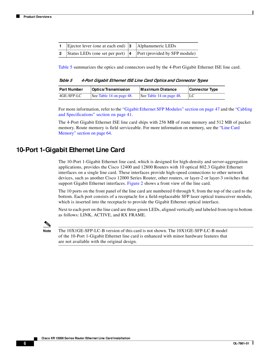 Cisco Systems OL-7861-01 manual Port 1-Gigabit Ethernet Line Card 