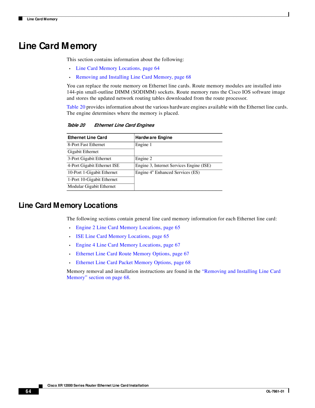 Cisco Systems OL-7861-01 manual Line Card Memory Locations, page, Removing and Installing Line Card Memory, page 