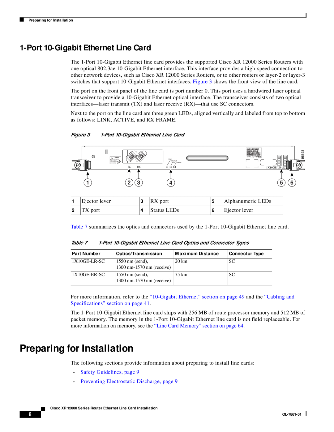 Cisco Systems OL-7861-01 manual Preparing for Installation, Port 10-Gigabit Ethernet Line Card 