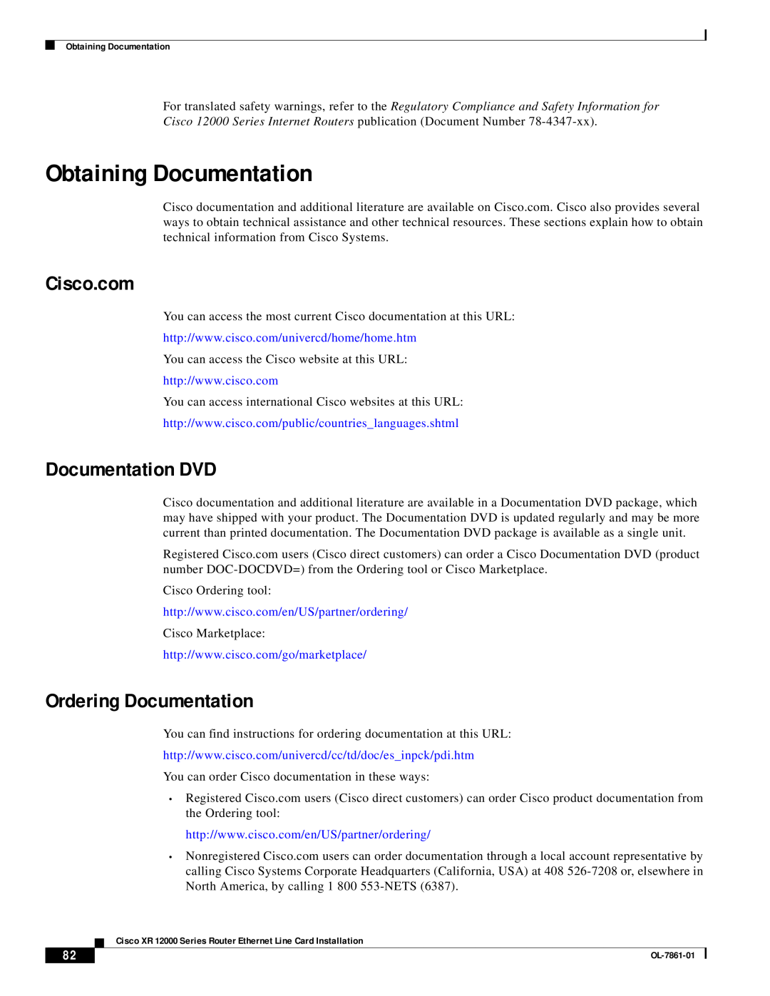 Cisco Systems OL-7861-01 manual Obtaining Documentation, Cisco.com, Documentation DVD, Ordering Documentation 