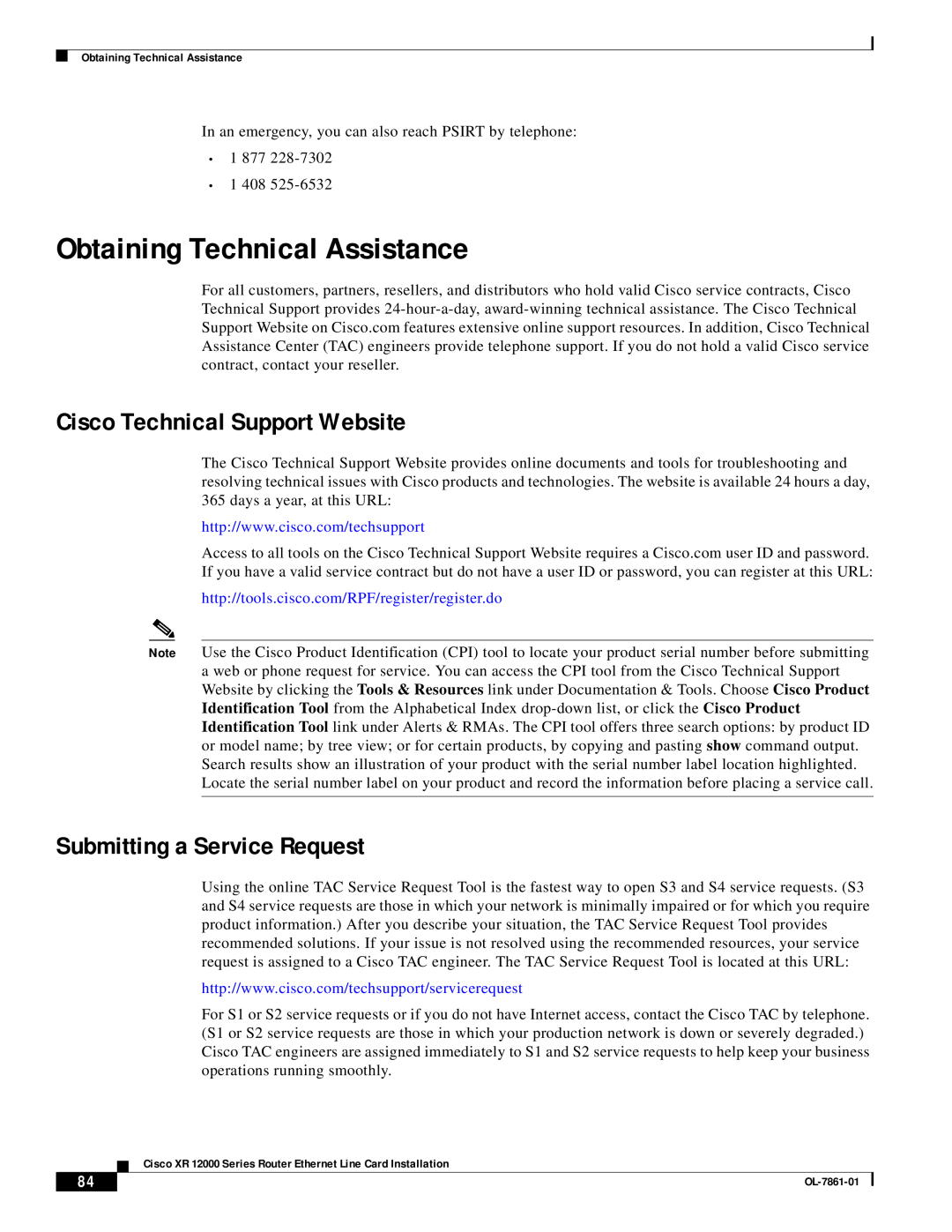 Cisco Systems OL-7861-01 Obtaining Technical Assistance, Cisco Technical Support Website, Submitting a Service Request 