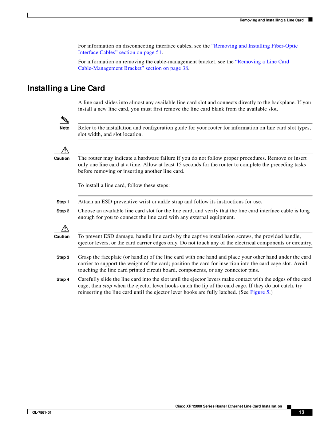 Cisco Systems OL-7861-01 manual Installing a Line Card 