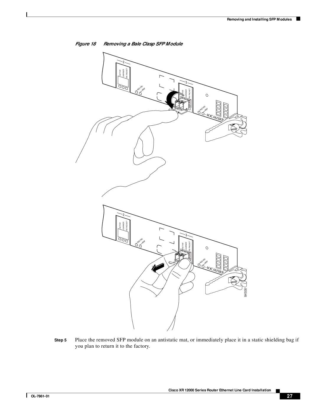 Cisco Systems OL-7861-01 manual Removing a Bale Clasp SFP Module 