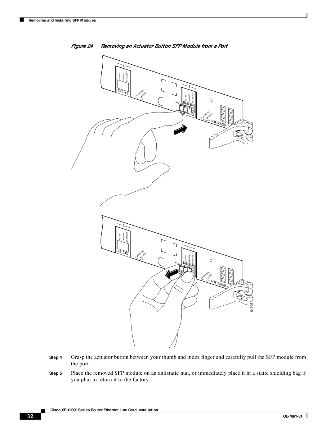 Cisco Systems OL-7861-01 manual Removing an Actuator Button SFP Module from a Port 