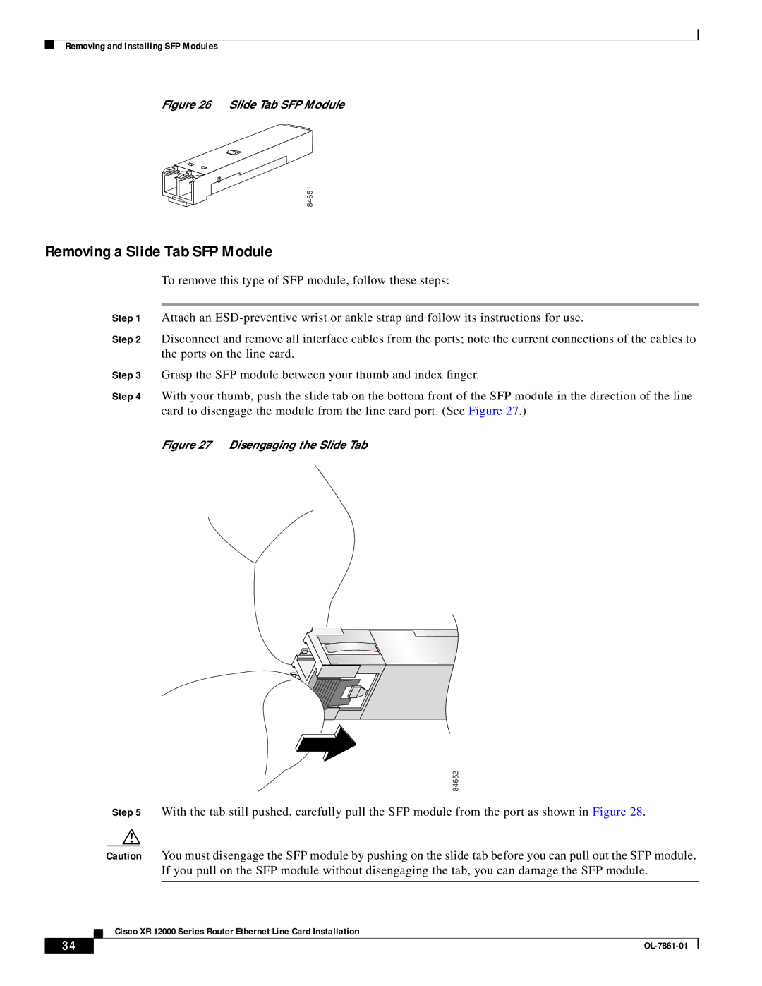 Cisco Systems OL-7861-01 manual Removing a Slide Tab SFP Module 