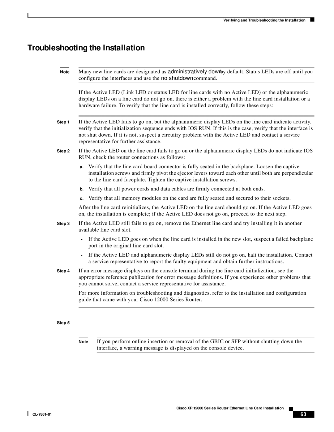 Cisco Systems OL-7861-01 manual Troubleshooting the Installation 