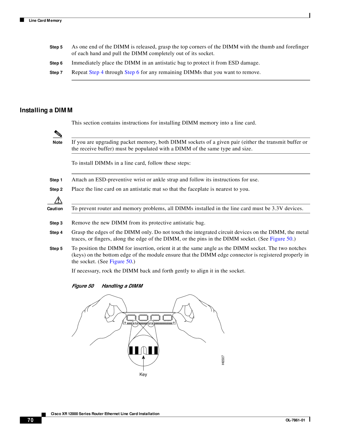 Cisco Systems OL-7861-01 manual Installing a Dimm, Handling a Dimm 