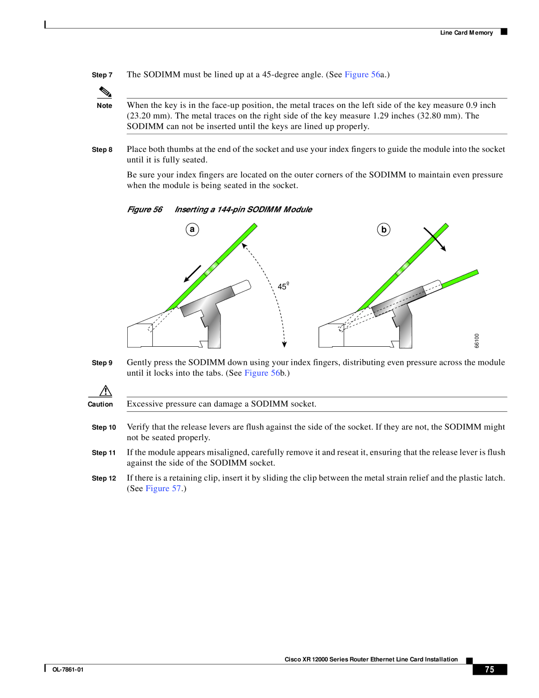 Cisco Systems OL-7861-01 manual Inserting a 144-pin Sodimm Module 