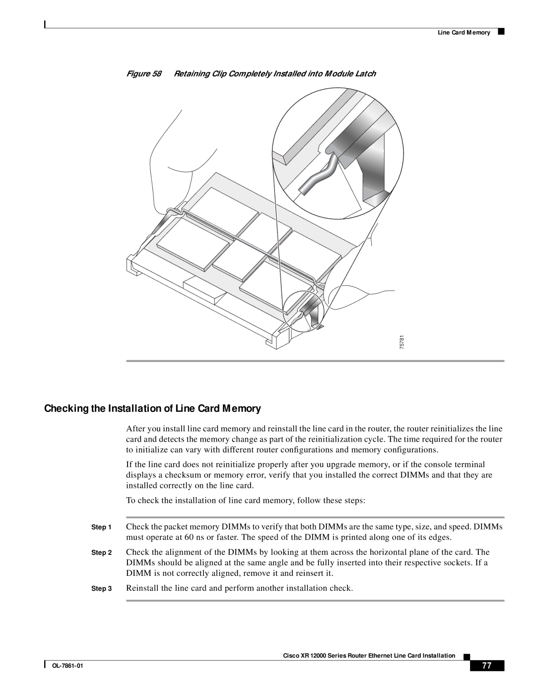 Cisco Systems OL-7861-01 manual Checking the Installation of Line Card Memory 