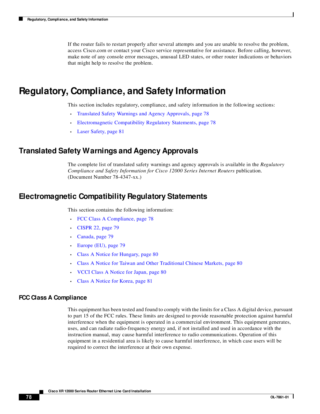 Cisco Systems OL-7861-01 Regulatory, Compliance, and Safety Information, Translated Safety Warnings and Agency Approvals 