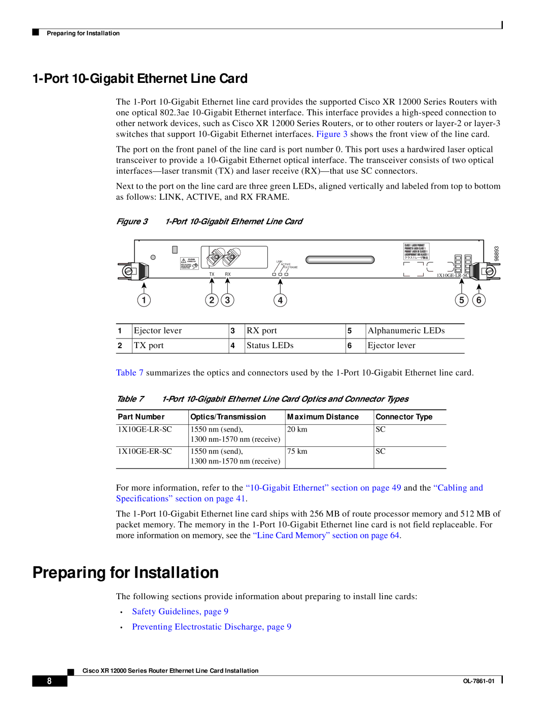 Cisco Systems OL-7861-01 manual Preparing for Installation, Port 10-Gigabit Ethernet Line Card 