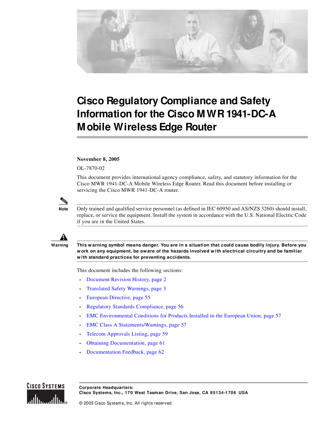 Cisco Systems OL-7870-02 manual November 8 