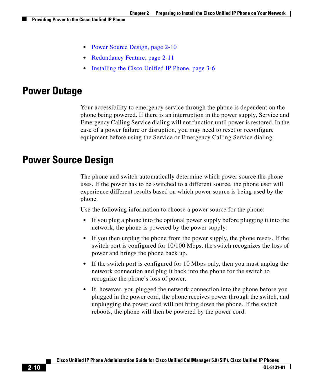 Cisco Systems OL-8131-01 manual Power Outage, Power Source Design 