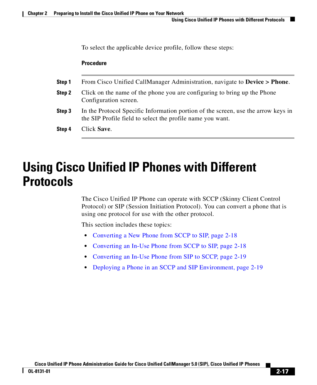 Cisco Systems OL-8131-01 manual Using Cisco Unified IP Phones with Different Protocols 