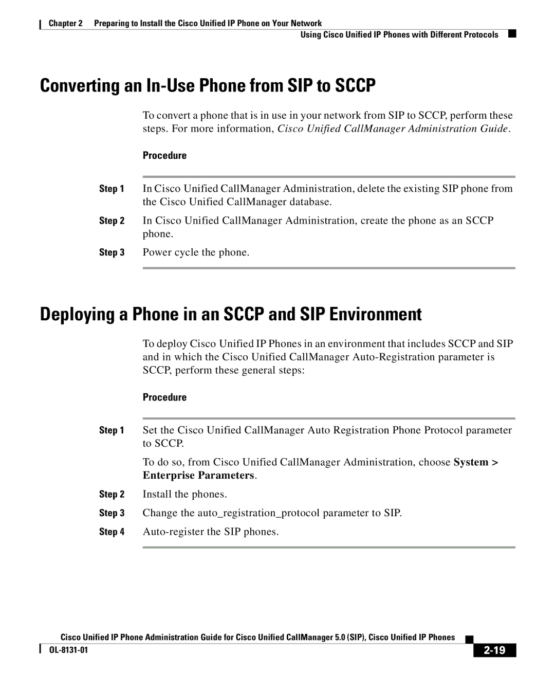 Cisco Systems OL-8131-01 Converting an In-Use Phone from SIP to Sccp, Deploying a Phone in an Sccp and SIP Environment 