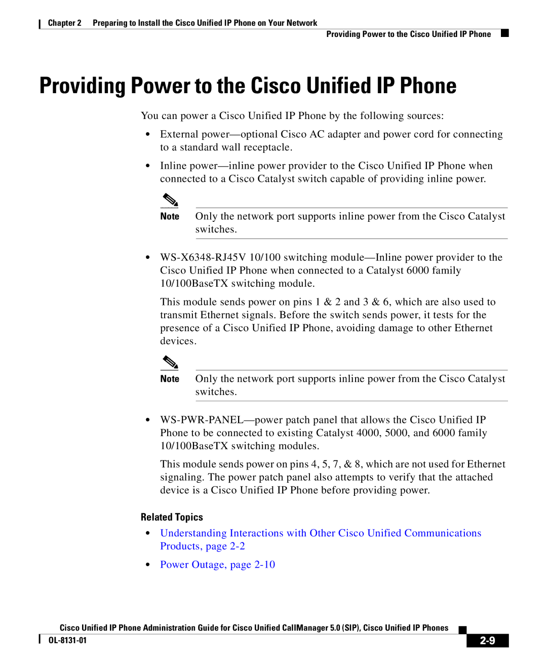 Cisco Systems OL-8131-01 manual Providing Power to the Cisco Unified IP Phone 