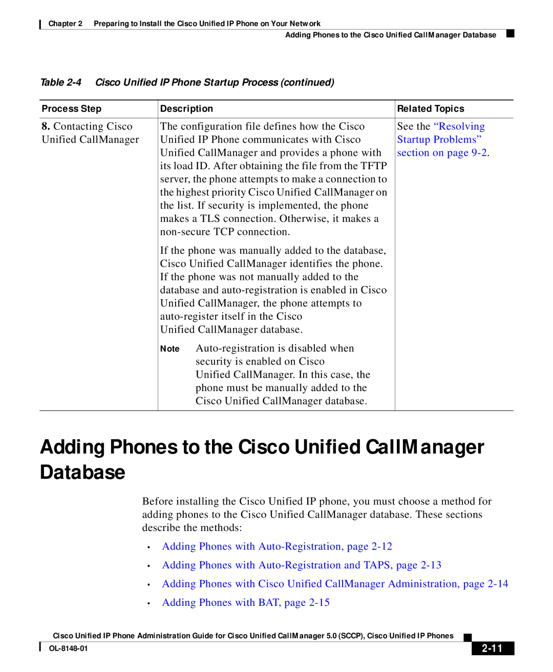 Cisco Systems OL-8148-01 manual Adding Phones to the Cisco Unified CallManager Database 