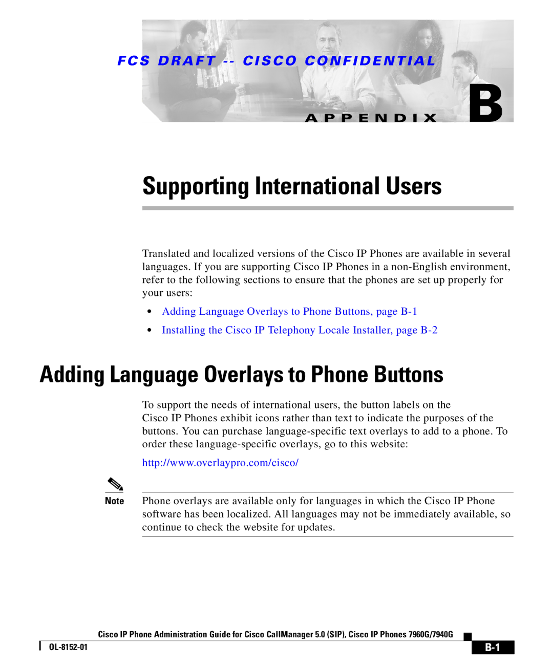 Cisco Systems OL-8152-01 appendix Supporting International Users, Adding Language Overlays to Phone Buttons 