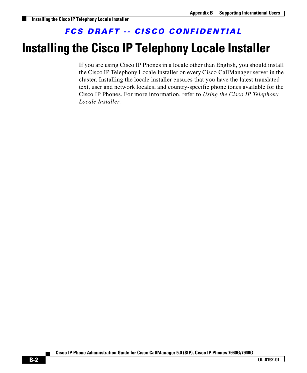 Cisco Systems OL-8152-01 appendix Installing the Cisco IP Telephony Locale Installer 