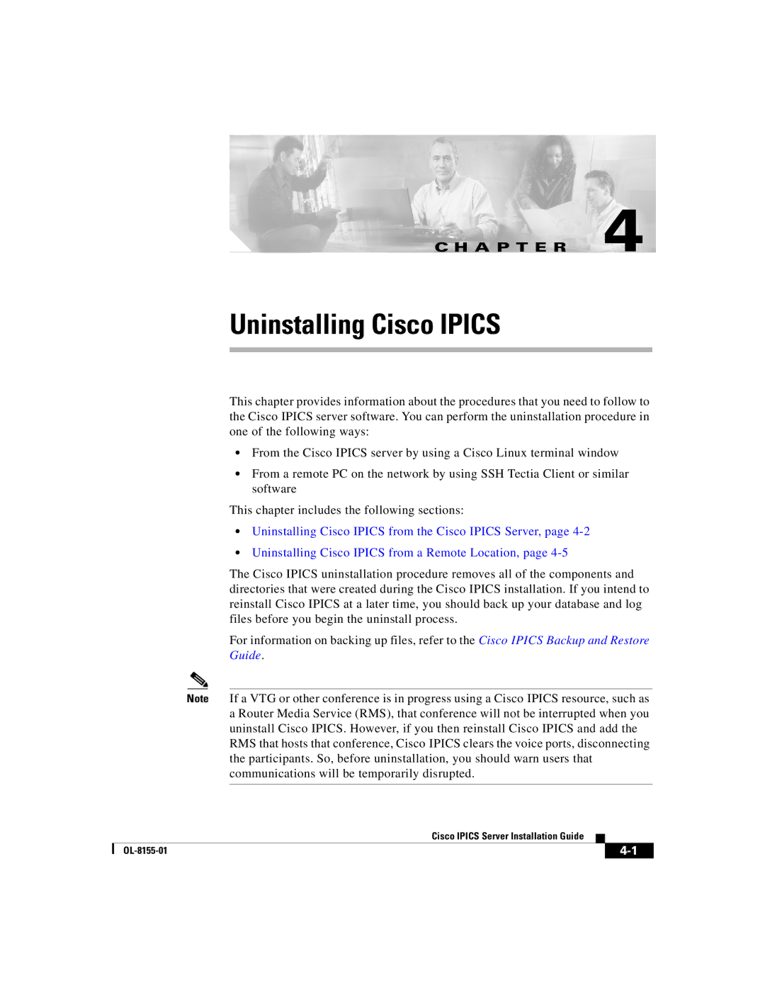 Cisco Systems OL-8155-01 manual Uninstalling Cisco Ipics 