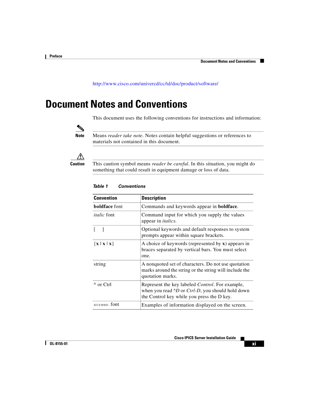 Cisco Systems OL-8155-01 manual Document Notes and Conventions, Boldface font 