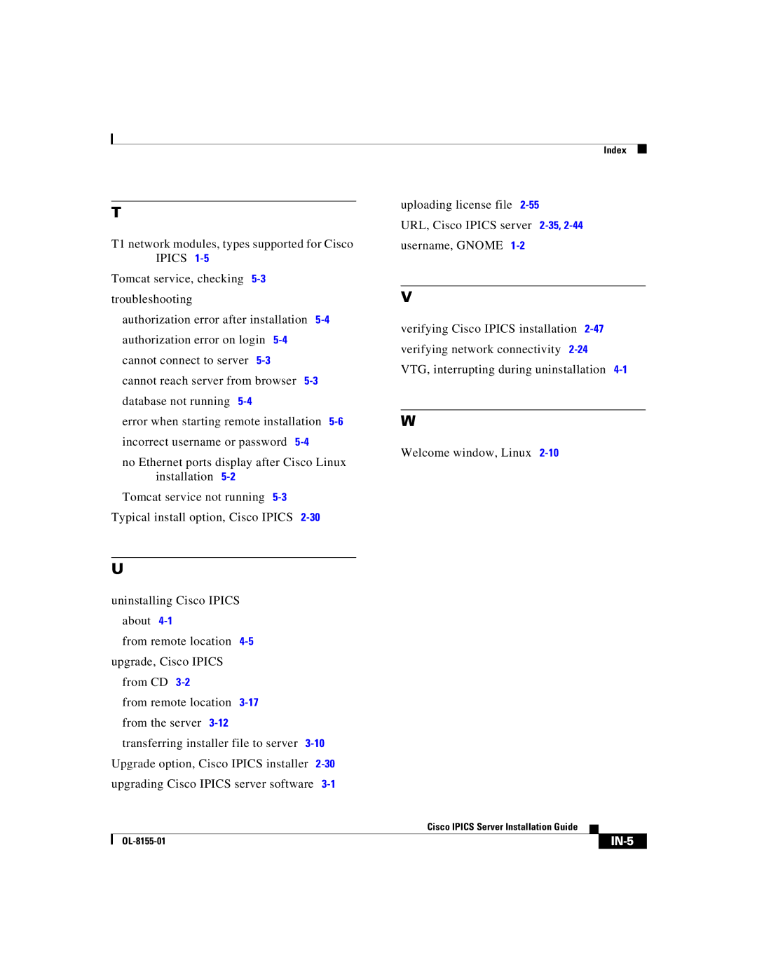 Cisco Systems OL-8155-01 manual IN-5 