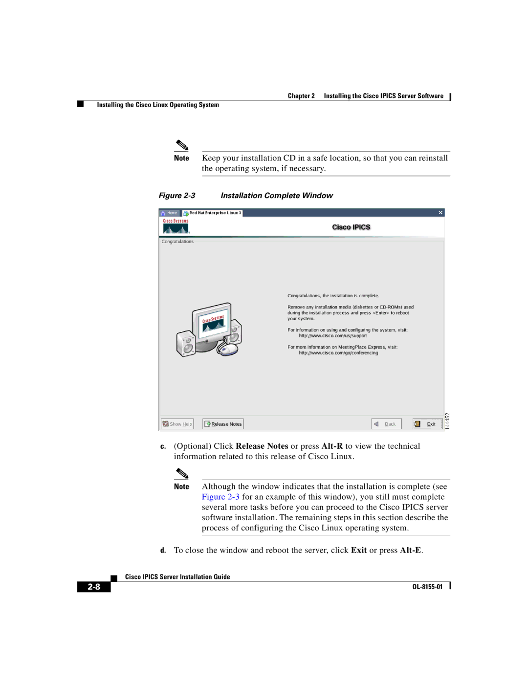 Cisco Systems OL-8155-01 manual Installation Complete Window 