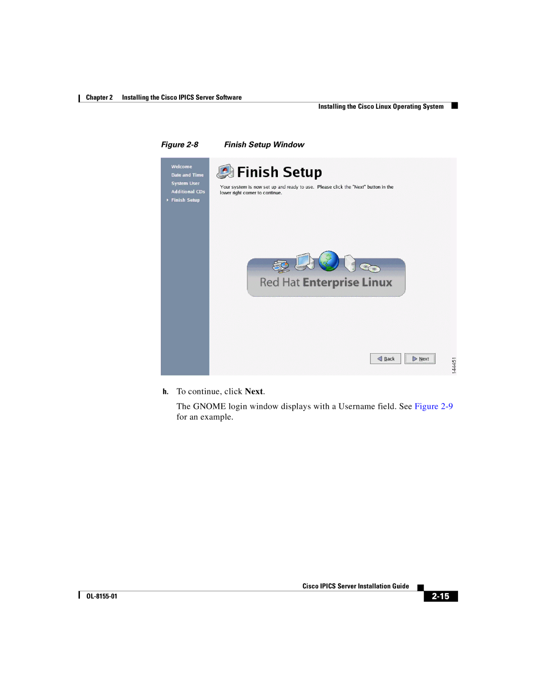 Cisco Systems OL-8155-01 manual Finish Setup Window 