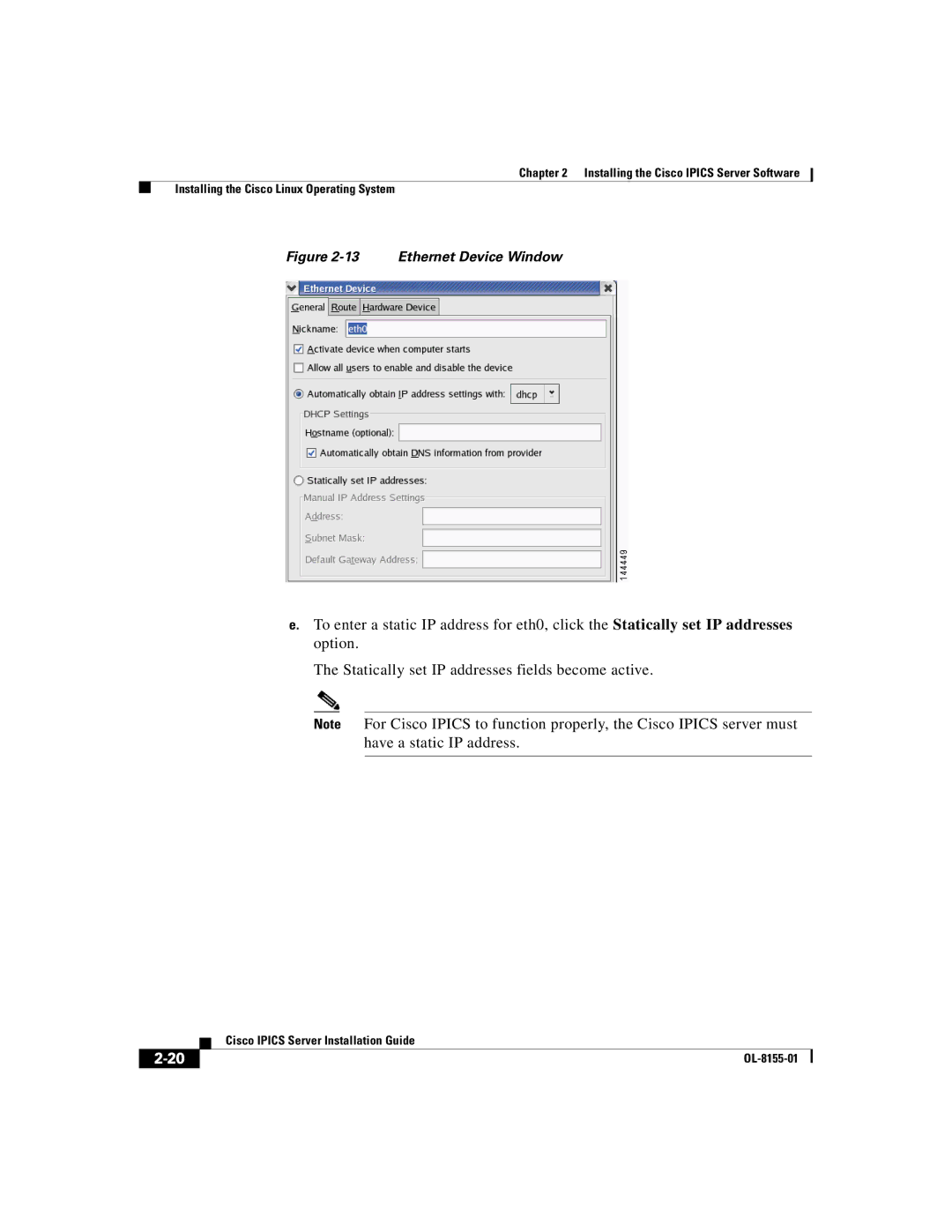 Cisco Systems OL-8155-01 manual Ethernet Device Window 