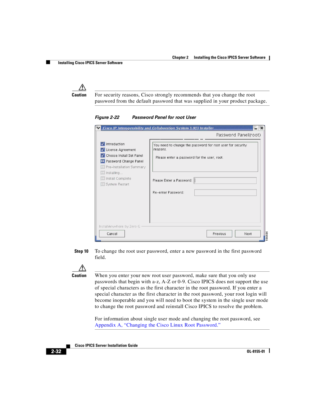 Cisco Systems OL-8155-01 manual Appendix A, Changing the Cisco Linux Root Password 