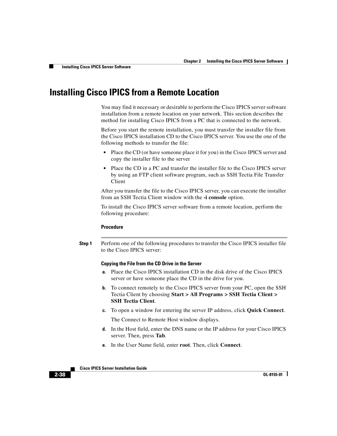 Cisco Systems OL-8155-01 Installing Cisco Ipics from a Remote Location, Copying the File from the CD Drive in the Server 