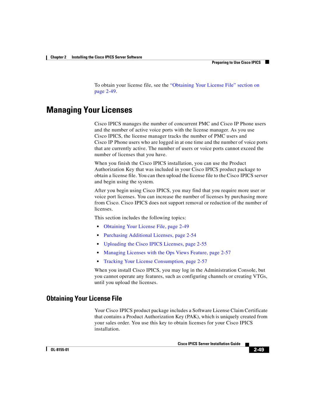 Cisco Systems OL-8155-01 manual Managing Your Licenses, Obtaining Your License File 